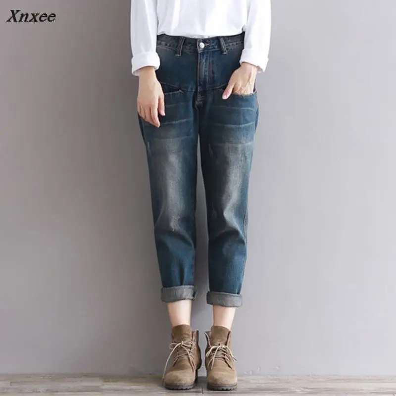 2018 New Women Vintage Jeans Plus Size Ripped Washed Slim Harem Pants Ladies Casual Denim Trousers Mori Girl Autumn High-quality Jeans