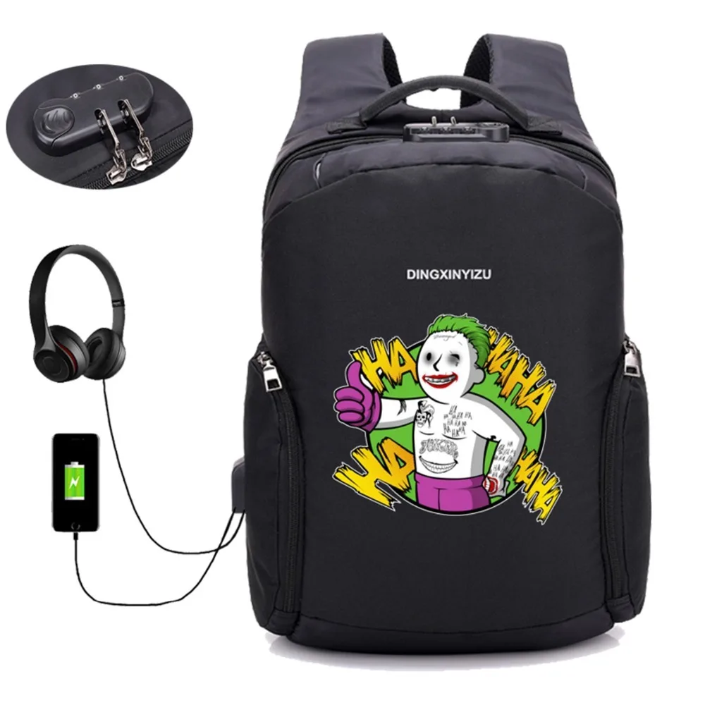 

Suicide Squad Harley Quinn backpack USB anti-theft men women travel laptop bag computer shoulder bag students book package