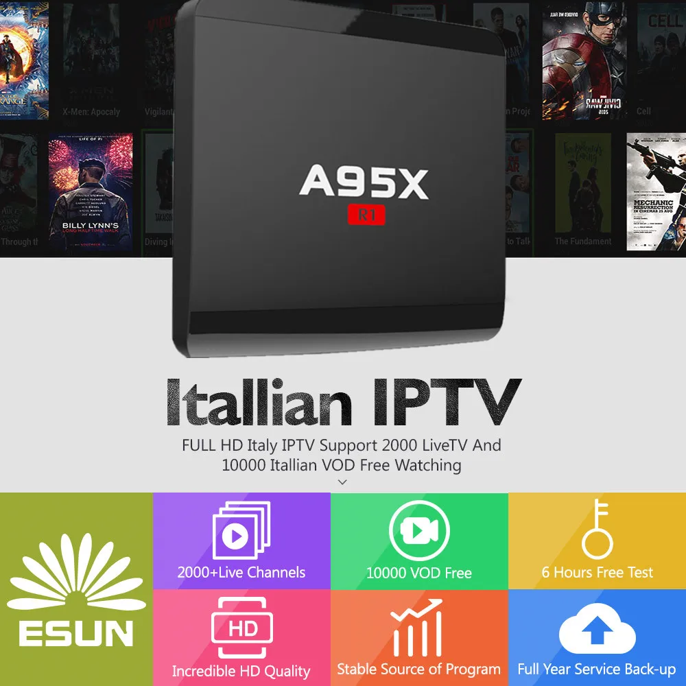 

A95X R1 Italy IPTV Box With 1 Year 1G/8G Italy IPTV EPG 4000+Live+VOD configured Europe Albania ex-yu XXX channels BOX