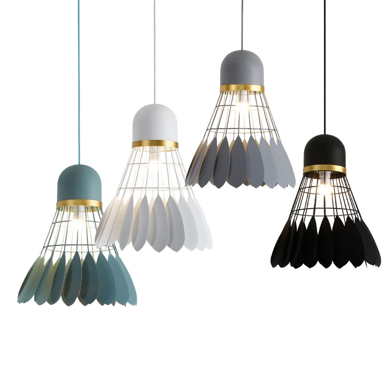 

Nordic Modern Badminton LED Pendant Lights Iron Creative shuttlecock Droplight Fixtures black white Home Lighting Hanging Lamp
