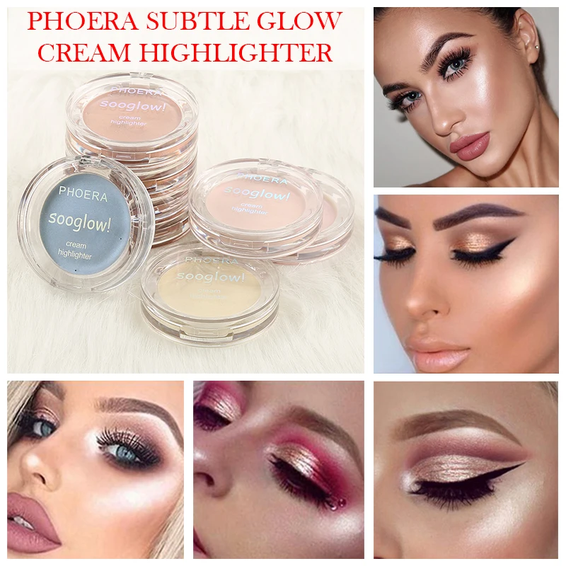 

PHOERA Face Highlighter Cream Foundation Makeup Brighten Shimmer Concealer Eye Contour Long Lasting Highlighter Cosmetics TSLM2