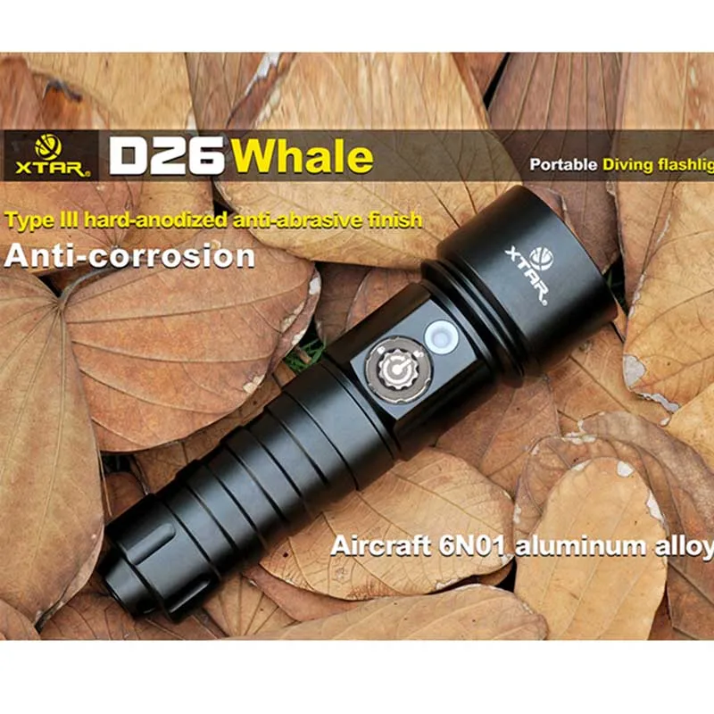 

XTAR D26 Kit Dive Flashlight CREE XM-L2 U3 LED 4 Mode 1100 Lumens 18650/18700/26650 Diving Flashlight Black 100 Meter diving