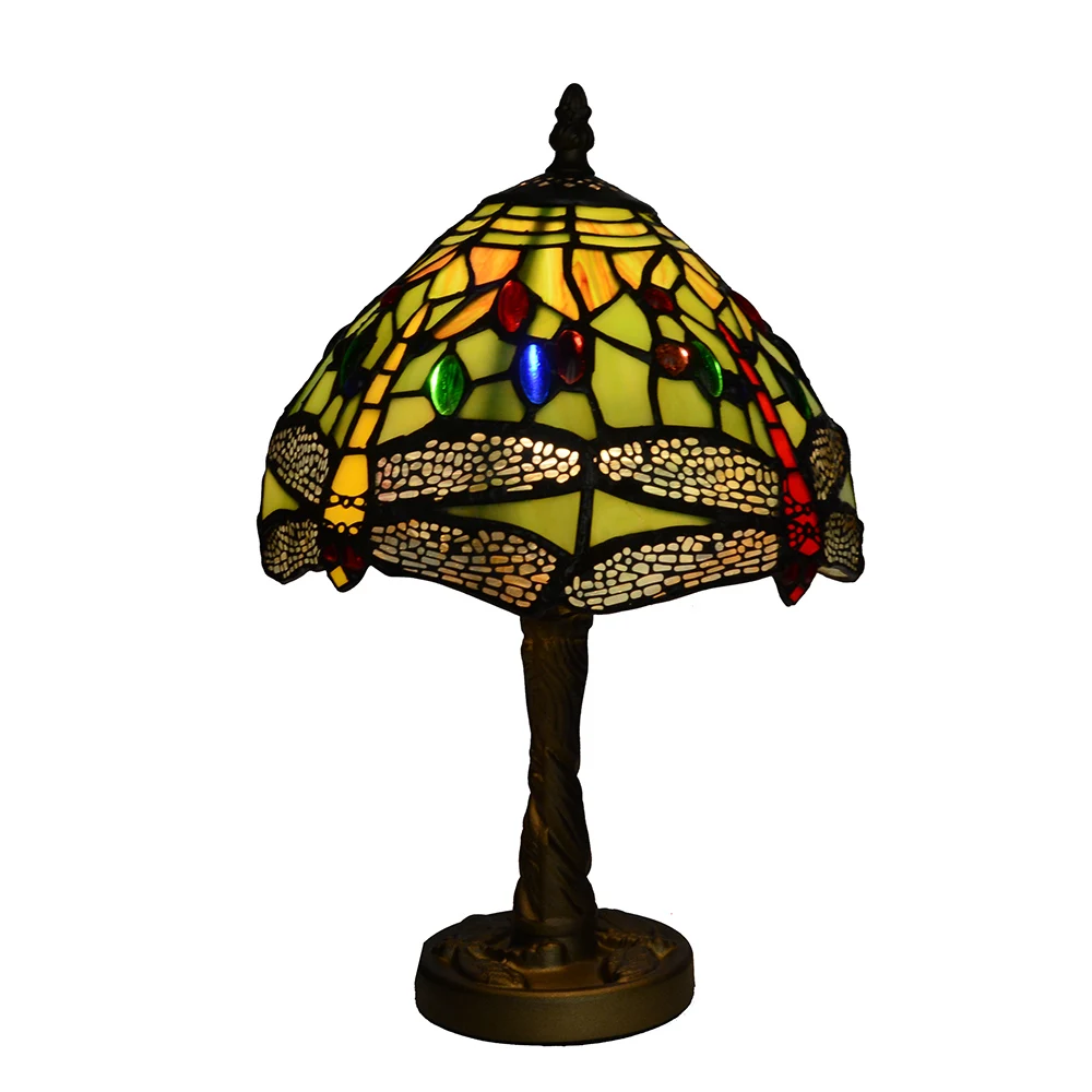 8 дюймов зеленая Стрекоза Настольная лампа витражный стеклянный Настольный светильник декоративный домашний Декор лампа для учебы