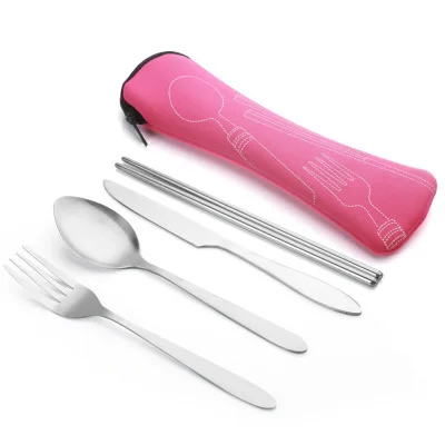 4 unids/set de acero inoxidable tenedor cuchara palillos de viaje al aire libre Camping cubiertos herramientas portátil de acero inoxidable vajilla 9 colores