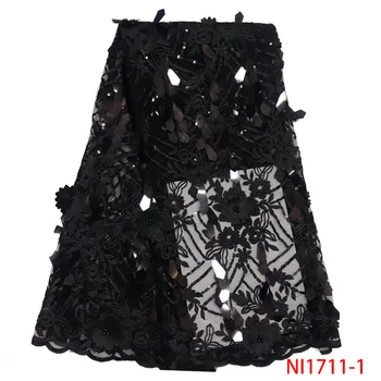 

Latest African Laces 2019 Black Color Embroidered Tulle Lace Fabric High Quality Sequins Tulle Fabric For Party Dress NI1711