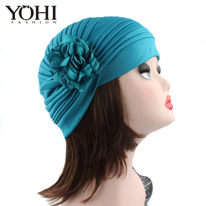 New fashion Luxury Women Pleated Head Wrap Bonnet Turban sleeping Cap With Spring Flower Turban of Ladies