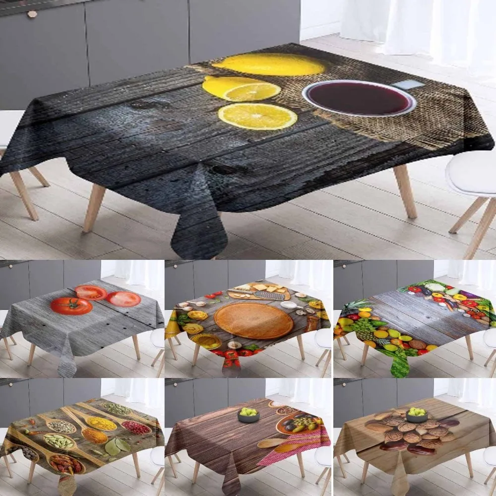

Else Gray Wood on Spices Lemon Vegetables 3d Tablecloth Washable Dustproof Thicken Cotton Cloth Rectangul Square Table Cloth