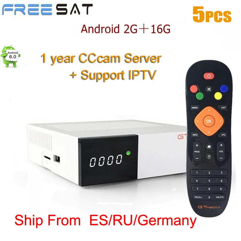

5PCS Freesat GTC DVB-S2 DVB-C DVB-T2 ISDB-T H.265 Android 6.0 TV BOX S905D 2/16 GB BT4.0 Satellite +1 year Europe CCCAM And IPTV