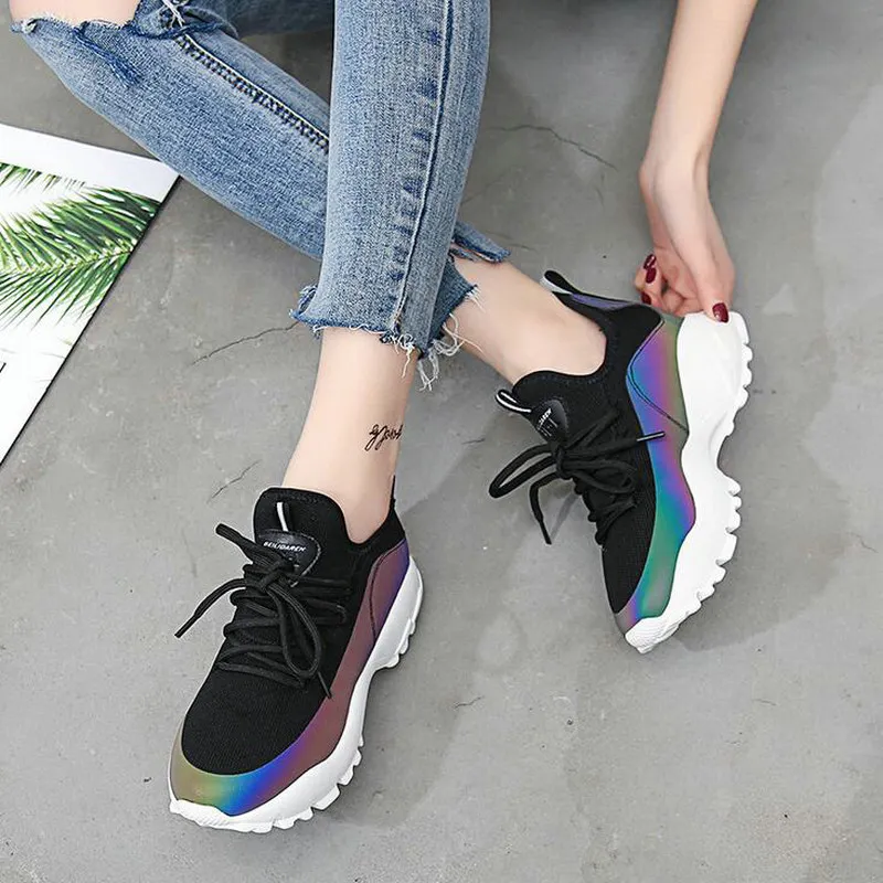 2018 brand new fashion spring women Reflective shoes casual 5cm Thick ...