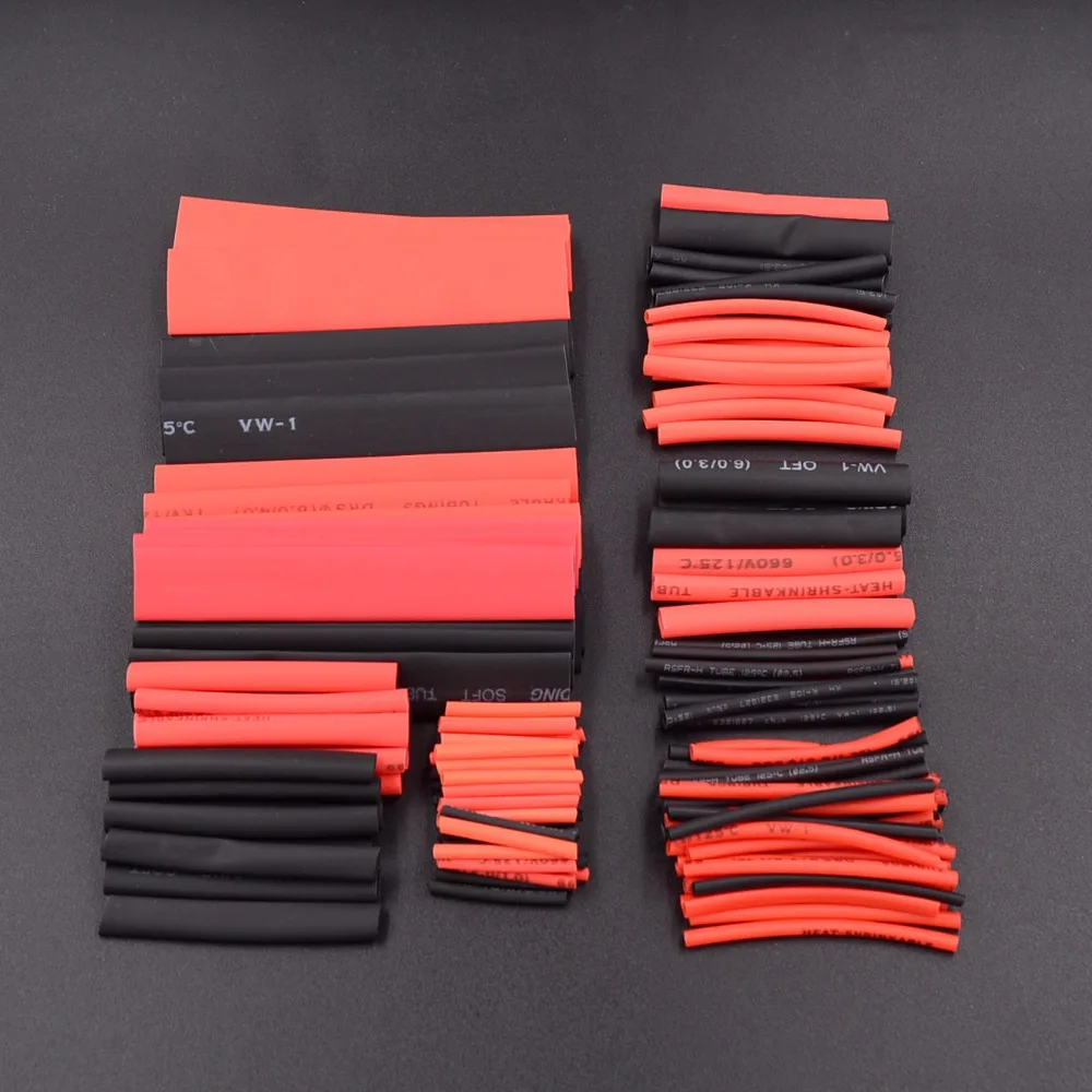 150 шт черный и красный 2:1 ассортимент Термоусадочные трубки автомобильные кабельные трубки обмотки провода комплект