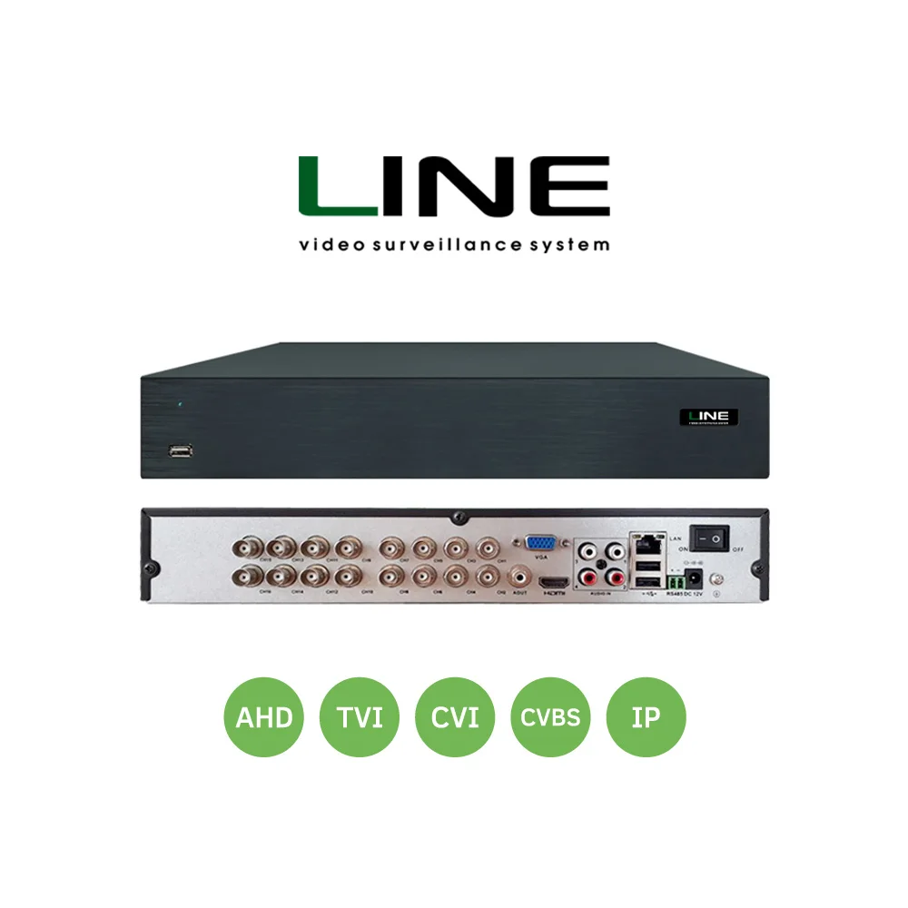 

Line 16 channel Hybrid Video Recorder Cctv Onvif Nvr 16ch HDD Hdmi Dvr For Multi-format 8MP TVI CVI CVBS AHD IP Camera