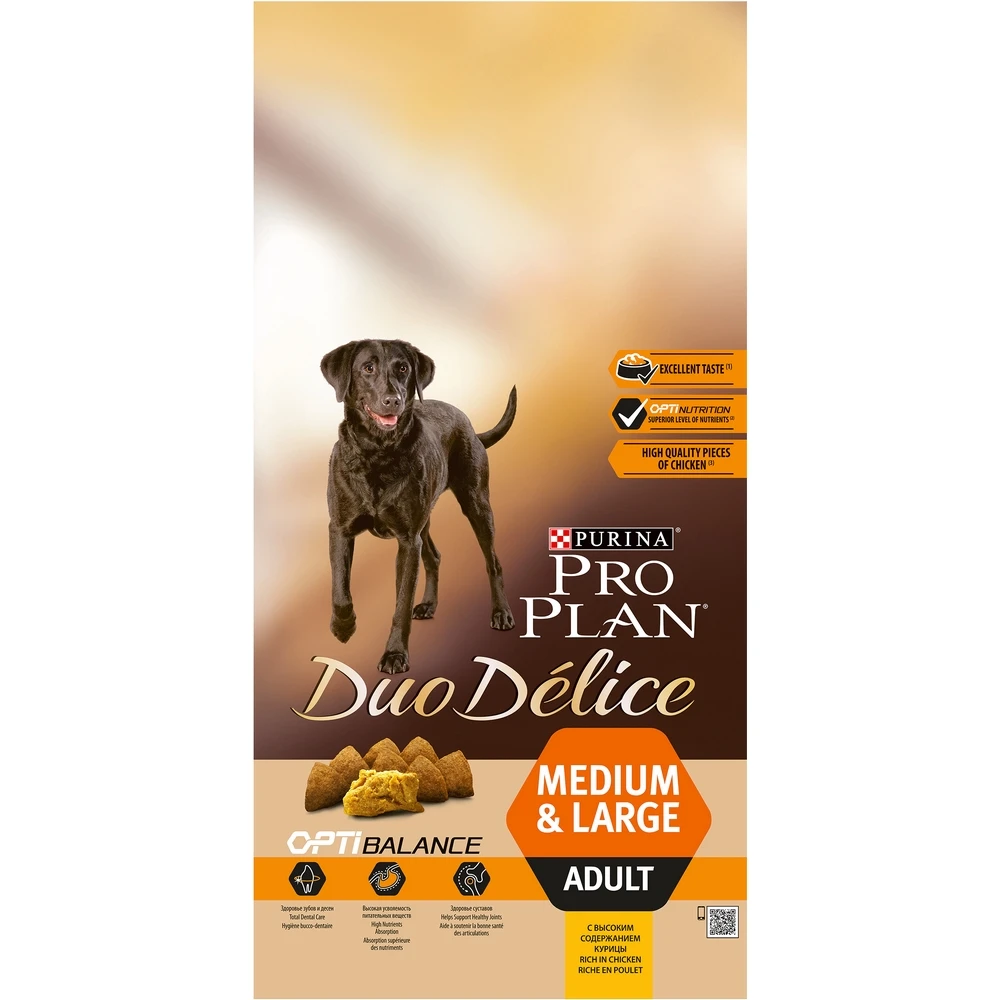 Pro Plan Duo Delice Medium& Large для взрослых собак средних и крупных пород, Курица, 10 кг