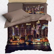 Еще 4 шт., морской город, небоскребы, пейзаж, 3D принт, хлопок, сатин, один пододеяльник, Комплект постельного белья, наволочка, простыня()