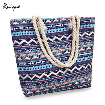 

Ruique 2018 New Summer Women Canvas Shoulder Bag Girls Bohemian Style Beach Handle Bag Casual Big Capacity Tote Bag Shopping Bag