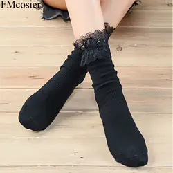 10 пар Новый осень зима женские хлопковые кружевные носки Lot Симпатичные носки для дам Повседневное Черный, серый цвет носки Sokken нижнее белье