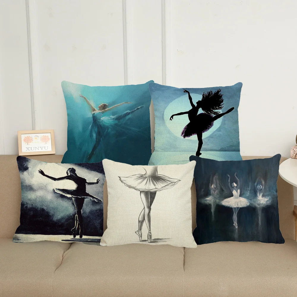 

XUNYU 45cmx45cm Beautiful and elegant ballet dance Pattern Linen Pillow Cover Decoration Cushion Cover Pillowcase XL035