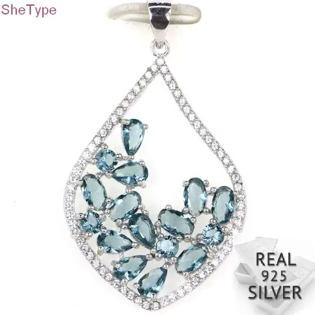 

Guaranteed Real 925 Solid Sterling Silver 2.7g Deluxe Top London Blue Topaz CZ Pendant 40x24mm