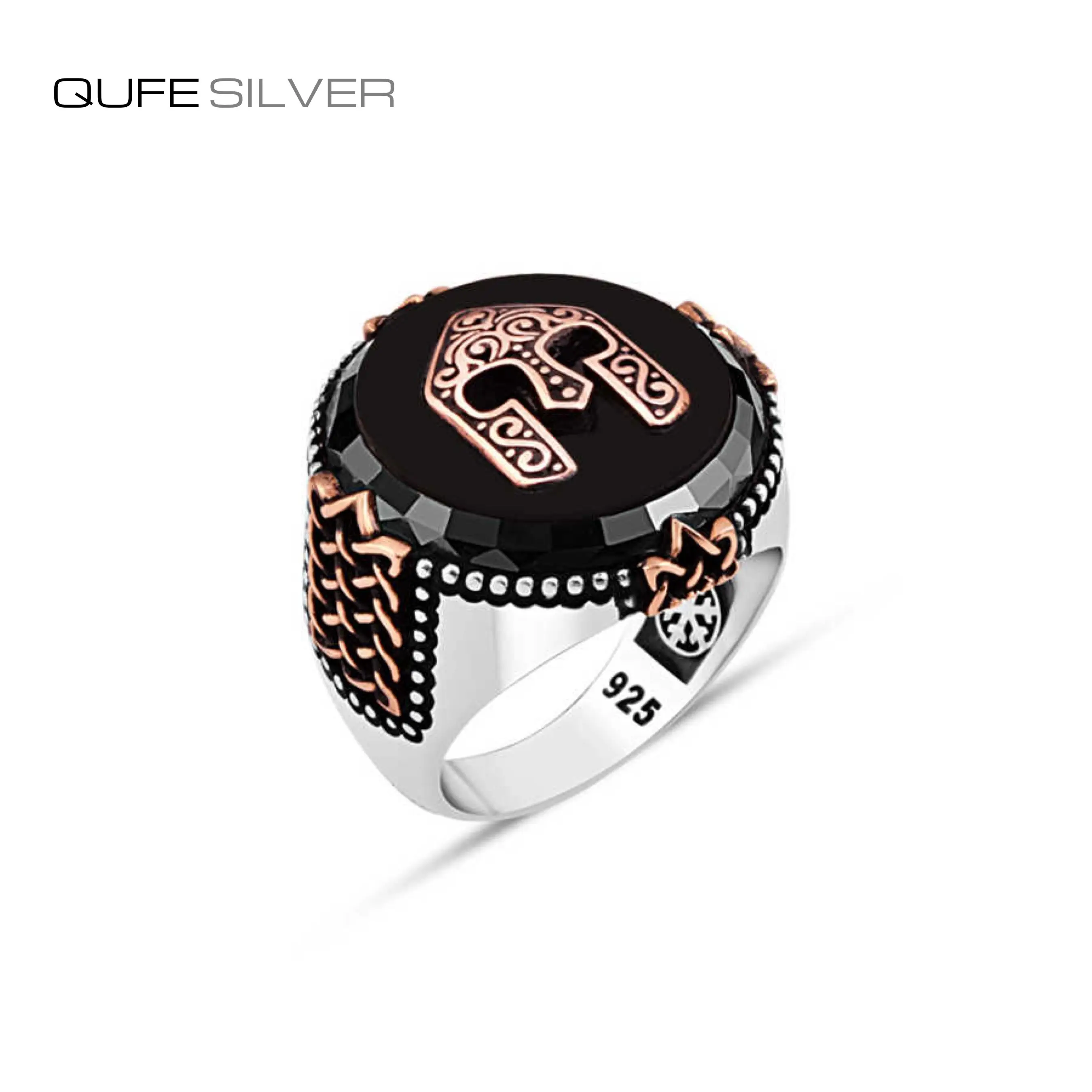 

ONYX STONE WITH HELMET FIGURE STERLING SILVER MEN RING / OTTOMAN TURKISH DESIGN