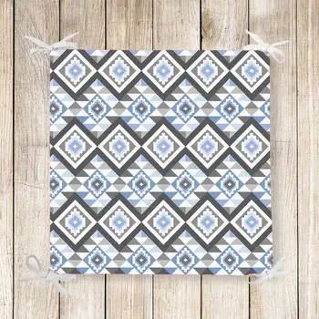 

Else Blue Gray Geometric Tiles Aztec 3d Print Chair Pad Seat Cushion Soft Memory Foam Full Lenght Ties Non Slip Washable Zipper