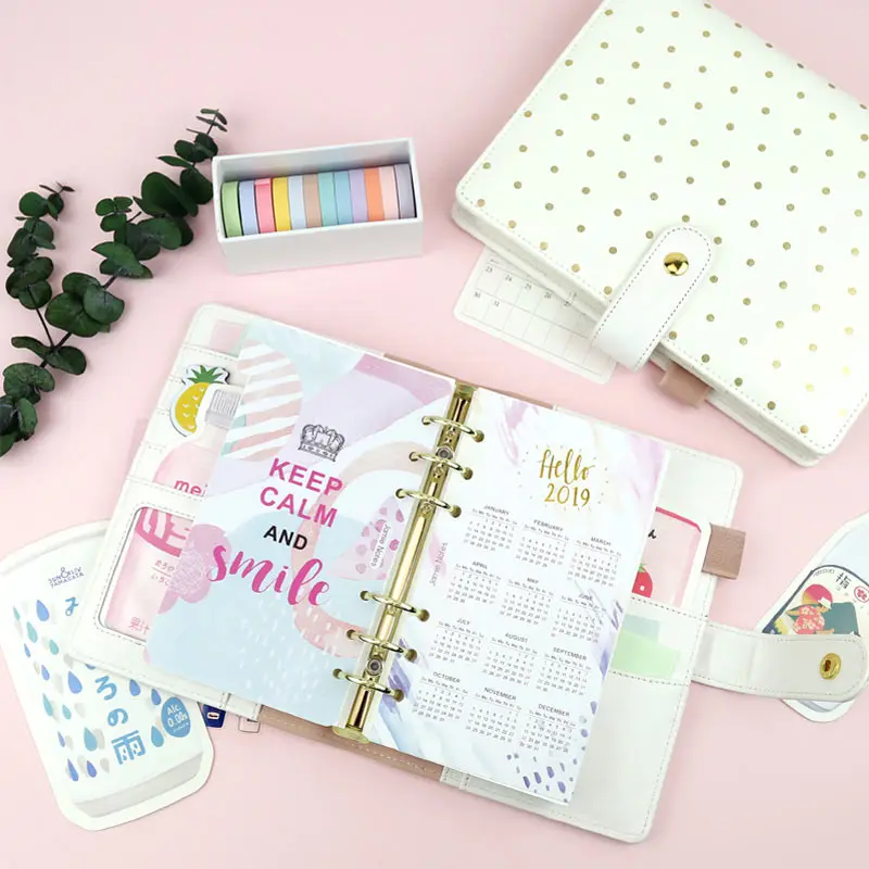 2018 New Arrive Yiwi Creative Golden Wave Point White A5 A6 DIY Planner 6 Loose Leaf Binder Notebook Stationery