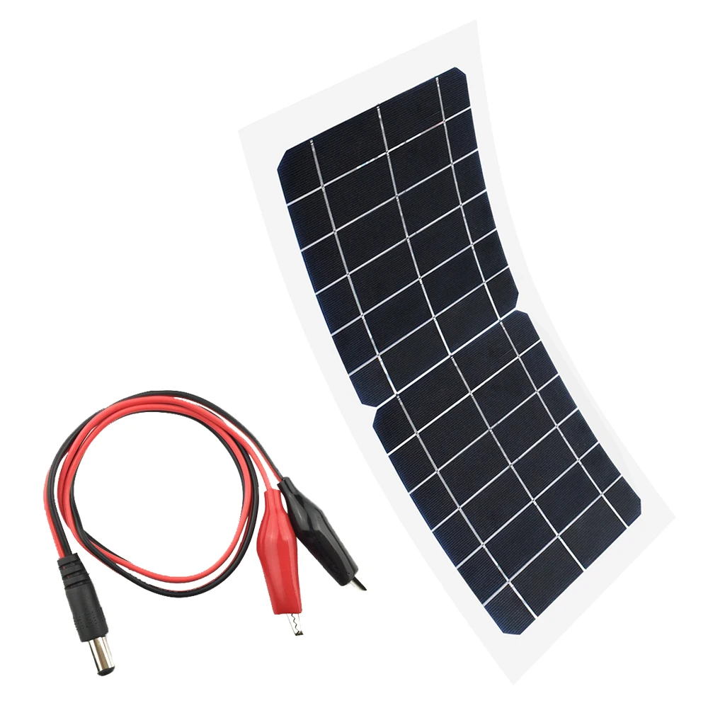

Flexible 5V 6V 10W portable solar panel Charger Car Automobile Motorcycle Boat panels solar cell DC Alligator clips Connector
