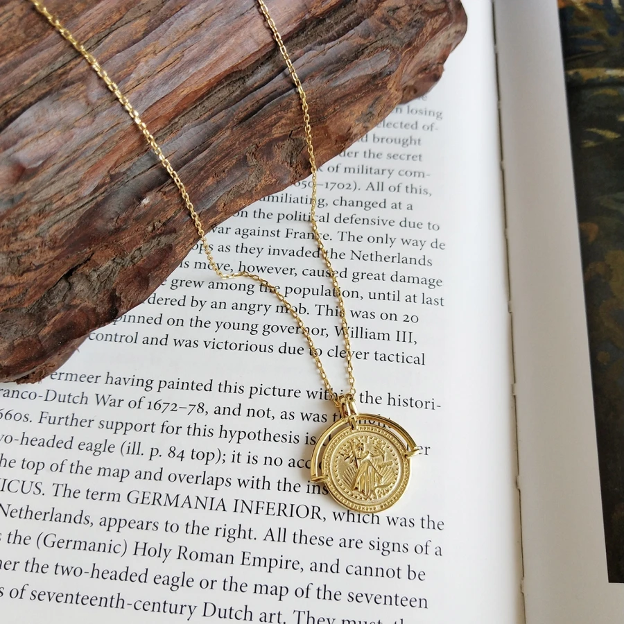 

Vintage 925 Sterling Silver Coin Pendants Necklaces 60cm Rope Chain Gold Initial Pendant Choker Minimal Necklace for Women Girls