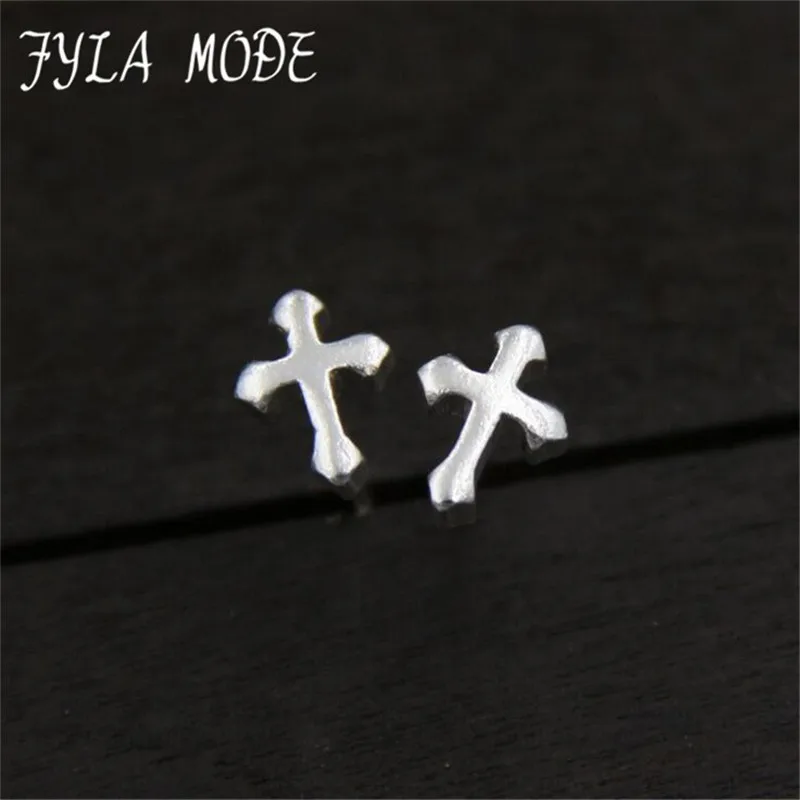 

Fyla Mode 925 Sterling Silver Jewelry Punk Gothic Cross Stud Earrings Special Thai Silver Jewelry For Girl Width 6.70mm 1.20g