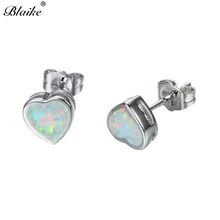 Blaike Простой Мода Белый и Огненный Опал Сердце Серьги Стержня Для Женщин Белое Золото Заполненные Камень Серьги Свадьба Ювелирные Изделия