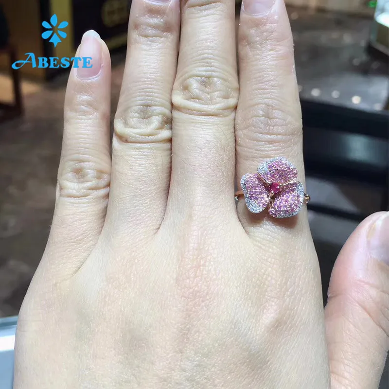 ANI 18K розовое золото(AU750) Женское Обручальное кольцо сертифицированное натуральным рубиновым сапфиром в форме цветка кольцо c настоящим бриллиантом для женщин