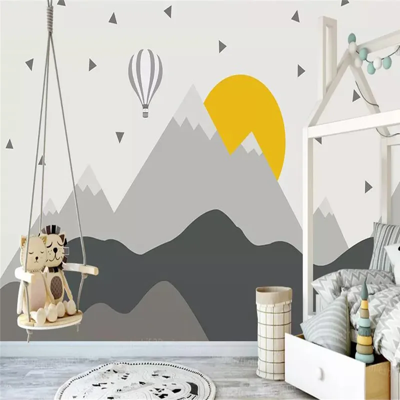 Custom 3d wallpaper mural mountain peak hot air balloon children's room background wall - high-grade waterproof material Custom 3d wallpaper mural mountain peak hot air balloon children's room background wall - high-grade waterproof material