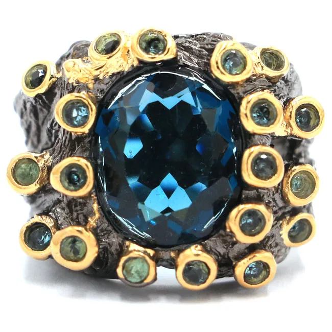 

Vintage Blood Ruby, White Pearl Ladies Party 925 Black Gold Silver Ring 7# 33x13mm