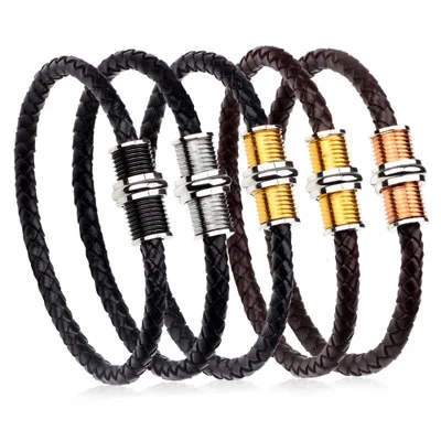 

Korean Style Stainless Steel Rotating Thread Magnetic Buckle Leather Bracelet Male And Female Couples Bracelet