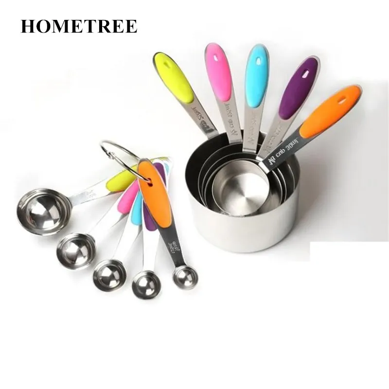 

HOMETREE 10 Piece Professional Grade Stainless Steel Measuring Cups and Spoons Set with Soft Silicone Handles for Easy Grip H204