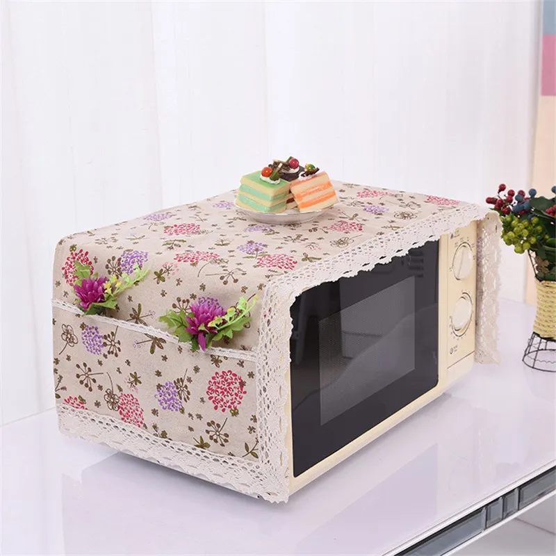 

Microwave Oven Dust Cover Storage Bags Tools Cotton Linen 2 Pokects Each Side Fridge Refrigerator Top Cover Hood Towel 96*33cm