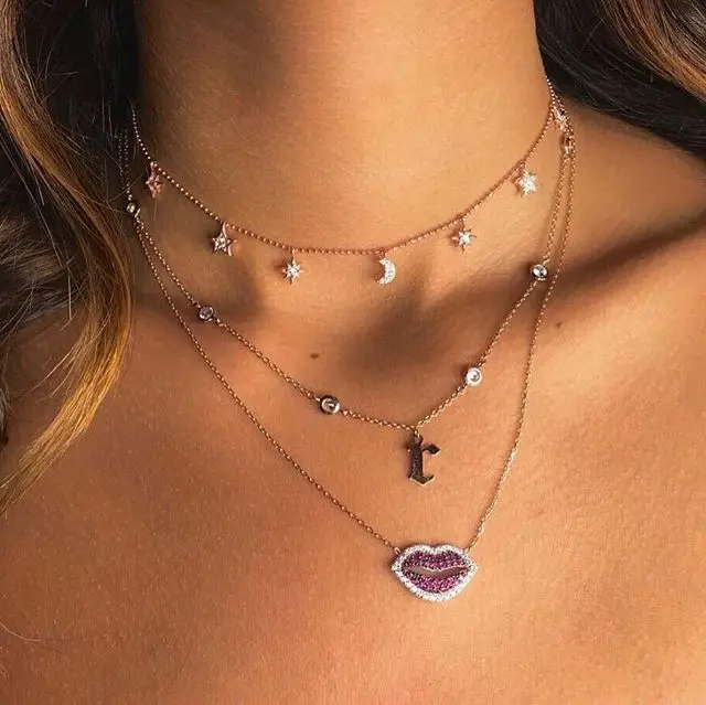 

100% 925 sterling silver women choker short chain four cz connector charm delicate italy chain charm choker gold silver necklace