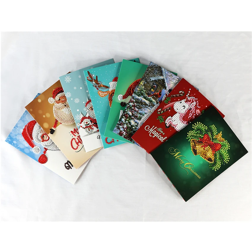 price reduction  Hot Sale 8Pcs/Pack Handmade Christmas Card Diy Bead On Cards Kids Crafts Making Greeting Paper Toys