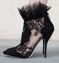 Elegant Women Black Lace Ankle Bootie Flower High Heel Stiletto Pumps Ladies Party Dancing Pump Shoes Elegant Women Black Lace Ankle Bootie Flower High Heel Stiletto Pumps Ladies Party Dancing Pump Shoes