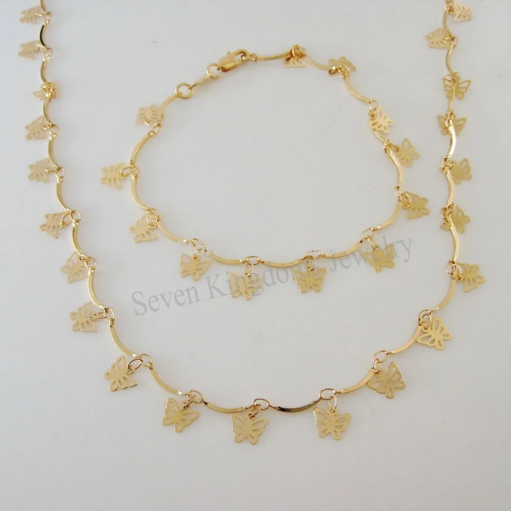 

YELLOW GOLD GP EP CHAIN 19" NECKLACE & 8" BRACELET BUTTERFLY CHARM SET/Great Gift/Money Maker