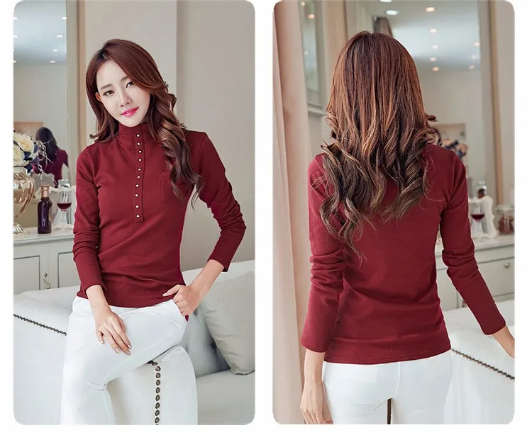 2016 Fashion Autumn & Spring Blusa Women Turtleneck Warm Winter Tops Slim Casual Long Sleeve T Shirt For Women Plus Size A733 g