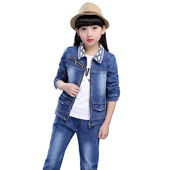 

Baby Fashion Clothing Kids Girls Cowboy Suit Children Girls Sports Denim Baseball Clothes Letter Denim Jacket + Pants 2Pcs set