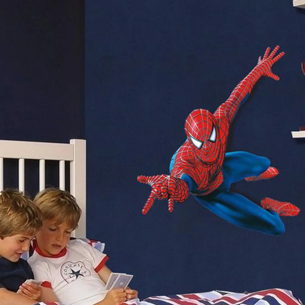 

Cartoon Superman Spiderman wall stickers for kids room wall 3D sticker removable home decoration decals child boy Room Decor
