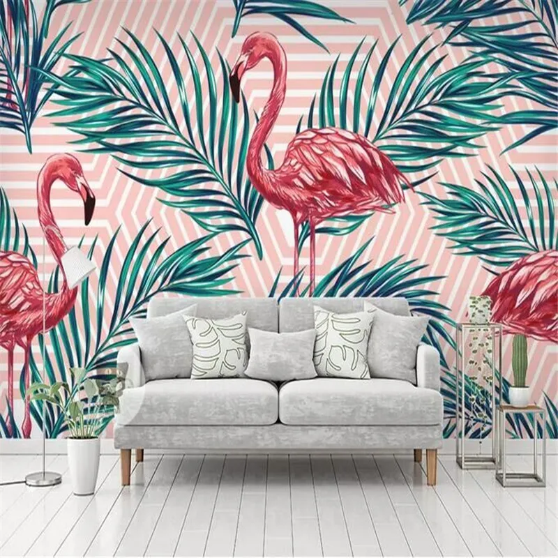 Flamingo Leaves Tropical Rainforest Background Wall Factory Wholesale Wallpaper Mural Custom Photo Wall Wallpapers Aliexpress
