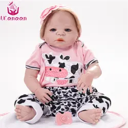 UCanaan/22 ''/55 см полный Силиконовый Reborn Baby Doll реалистичные девочки куклы реалистичные настоящие детские игрушки для детей подарки на день