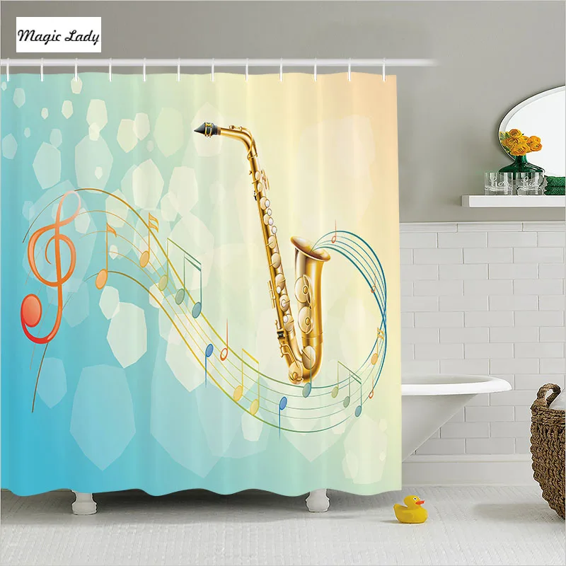Shower Curtain Bathroom Accessories Instrument Jazz Music Musical Notes