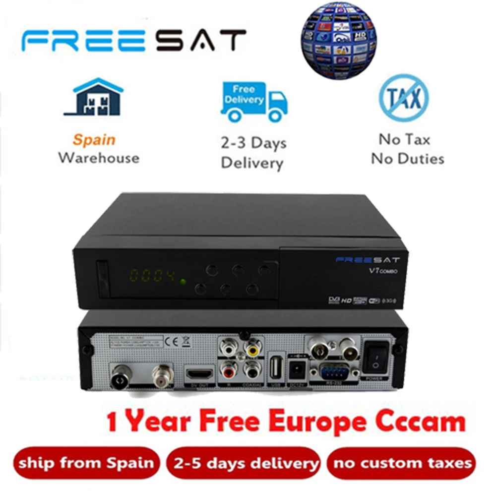 

Freesat V7 Combo receiver HD Satellite TV box PowerVu DVB-S2 DVB-T2 Biss Key H.265 Support with 1 year Clines europe GTmedia