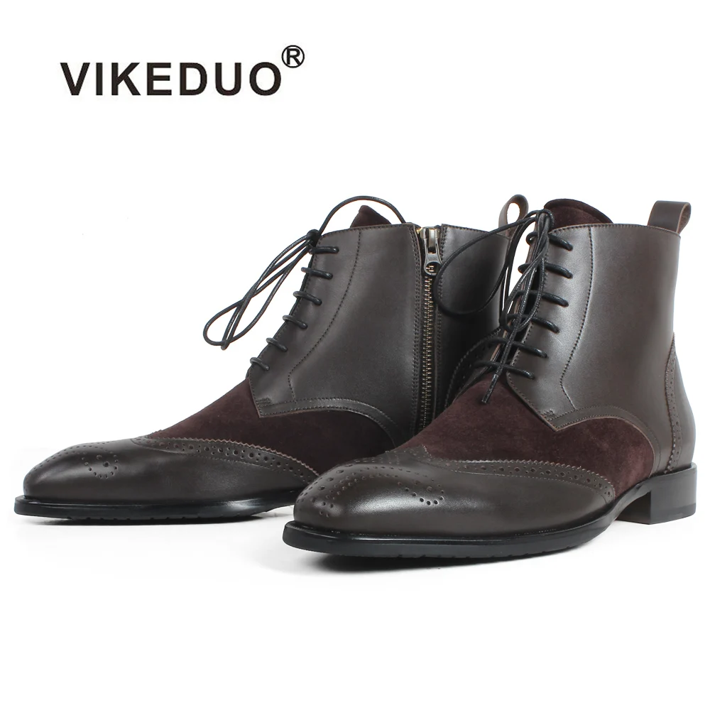 À En Carré Orteil Patchwork Cuir Bottes Vikeduo Plein Vache Patine Brogue Hommes La Coffee 100Véritable De Bottines Main Décontracté Plaine F3uKcT1Jl