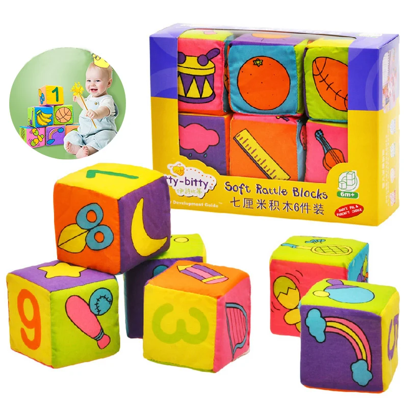 

6 Piece Baby Rattle Soft Building Blocks Cloth Digit Cubes Educational Learning Toys for Children Kids Baby Plush Sound Gift Toy