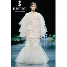 JUSERE 2019 SS FASHION SHOW Lace Ivory Wedding Dress Embroidery Long Sleeve Illusion Bridal Gowns Vestido de noiva