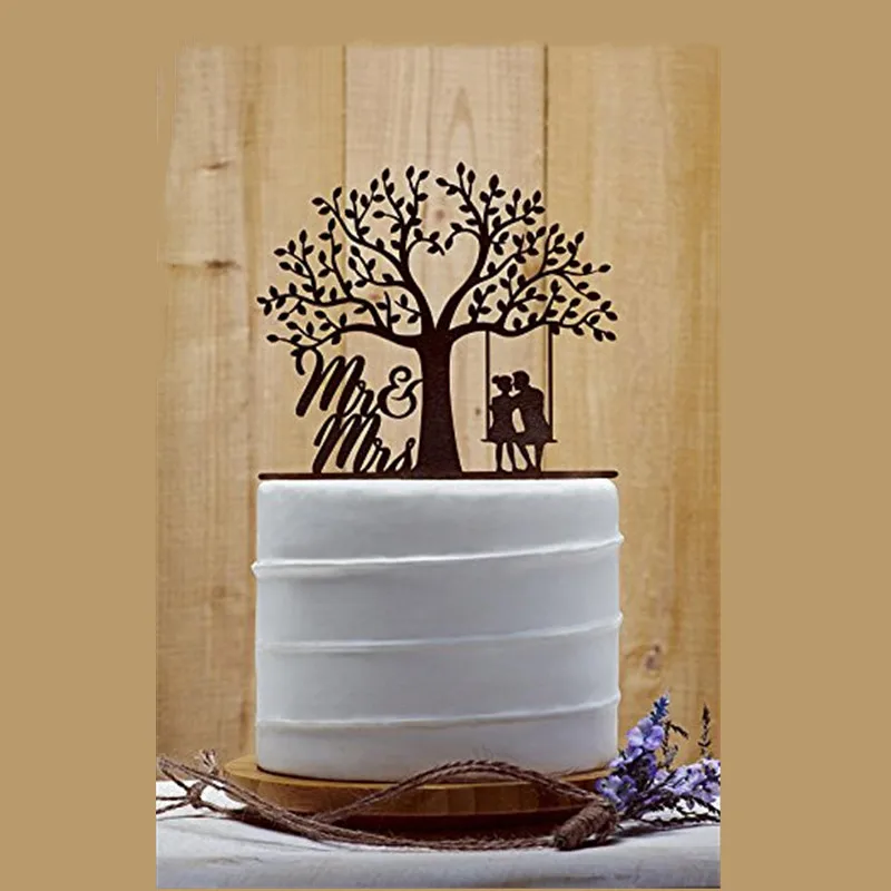 Свадебные топперы для торта в деревенском стиле, жених и невеста, с силуэтом Mr and Mrs, коричневое, деревянное, золотое, свадебное украшение в деревенском стиле