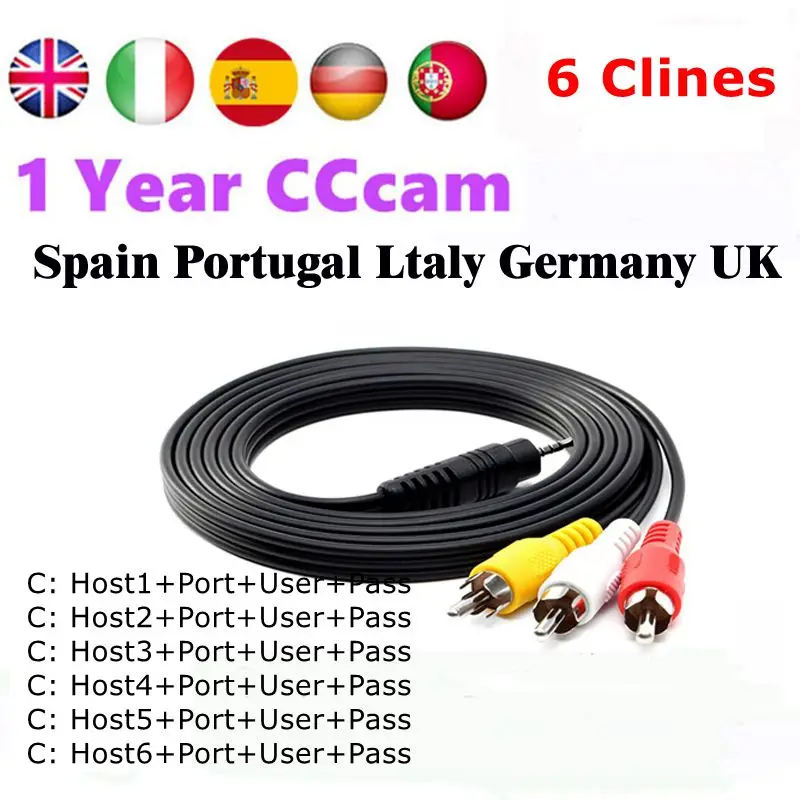 

6 Clines HD Line for Europe 1 year CCCam Satellite TV Receiver Full HD DVB-S2 Supports European and American Cline Ccam Server